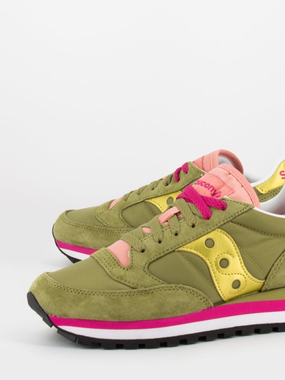 Saucony Women's Olive, Pink Jazz Sneaker